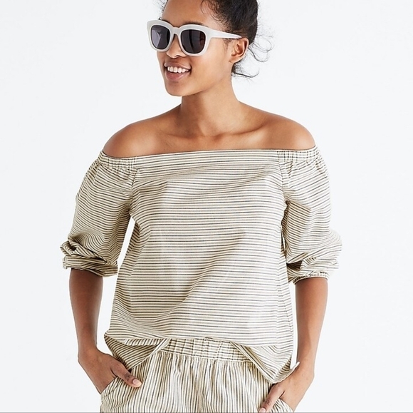 Madewell Jardin Off-the-Shoulder Top in Indigo Stripe - Picture 2 of 10